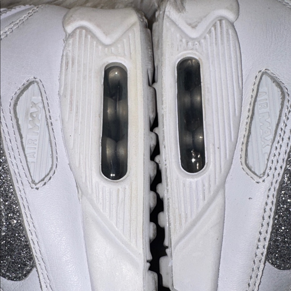 Nike Air Max 90 SE Silver Glitter/White Sneakers Size 5.5 - Picture 6 of 11